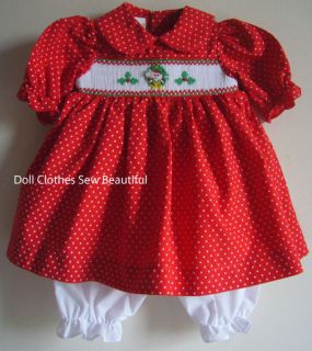 Red Polka Dot Smocked Dress Panties Fit Bitty Baby Doll