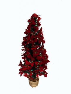 4' Pre Lit Fiber Optic Red Poinsettia Christmas Tree
