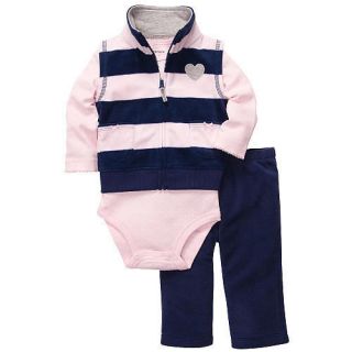 Carter's Baby Girl 3 Piece Long Sleeve Top Microfleece Vest and Pant Set