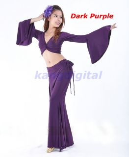 Sexy Belly Dance Costume Trumpet Sleeves Flared Top and Tribal Pants 9 Colors