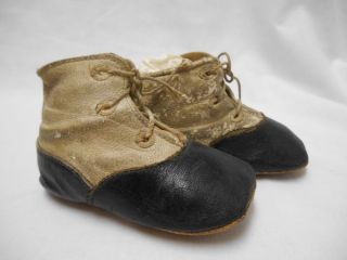 Antique Vintage Baby Childrens Kids 2 Tone Lace Up Shoes