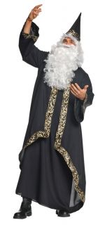 Wizard Merlin Sorcerer Deluxe Adult Mens Costume Witch Black Tunic Halloween