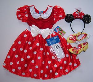 Disney Minnie Mouse Red Polka Dot Costume Dress s 5 6 Ears Gloves Shoes