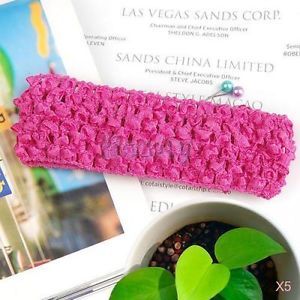 5X Elastic Baby Toddler Girls Knitted Crochet Headband for Bows Flowers Hot Pink