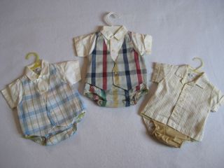 Vintage Lot of 3 Fawn Fashions Baby Boy Clothing 6 12lbs Shirt Vest Diaper Cover