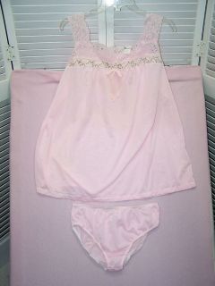 H C Prange Unbranded Pink Nylon Lace Baby Doll Pajama Set Size Large New