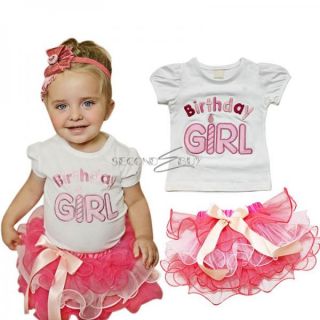 New Baby Outfit Birthday Girl Top T Shirt Tutu Skirt Pettiskirt Dress Party 6 12