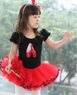 Girls Black Leotard Red Tutu Ballet Dance Dress Sz 3 8Y