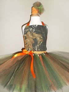 Mossy Oak Tutu Dress Pageant Flower Girl Birthday Camo Orange Wedding