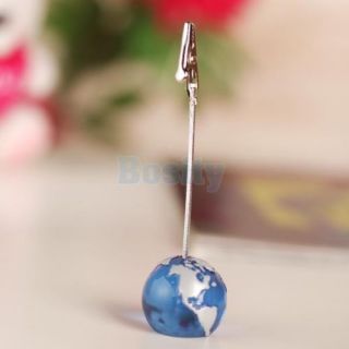 Standing Blue Earth Globe Base Photo Holder Card Note Memo Clip Display Gift