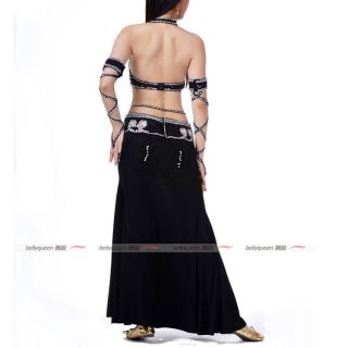 Black Professional Belly Dance Costumes Dancing Outfit Set 3Pics Bra Belt Skirt