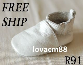 R91 White Ruji Baby Toddler Adult Man Cow Soft Leather Crib Shoe Slipper 13SIZE