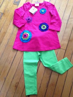 Hanna Andersson Lot Outfit Ruffle Art Dress Pink Stripe 90 2T 3T Leggings