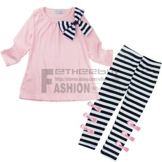 Girls Kids Pink Top Black White Stripe Leggings Outfits Sz 2 7 Years Costume