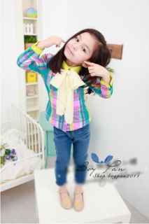 New Kids Cute Girls Clothes Colorfully Plaid Patterns T Shirts Tops sz2 7Y