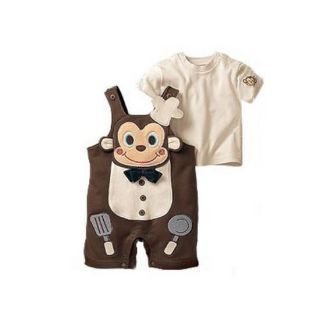 Baby Boy Girl Dungarees Trousers Top Monkey Chef Cook Costume Outfit Set