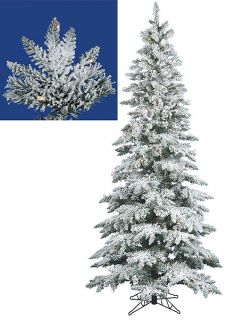 9' Pre Lit Flocked Layered Utica Fir Slim Artificial Christmas Tree – Clear LED