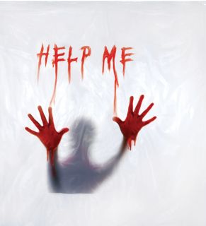 Bloody Shower Curtain Scream Psycho Help Me Scene Haunted House Halloween Prop