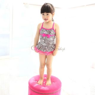 Girl Kid Zebra Swimsuit Swimwear Pink Tutu Swimming Costume Bathing Suit Sz 3 7
