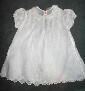 Vintage Doll Clothes for Baby Doll 2 White Cotton Dress w Tucks Embroidery