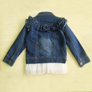 Girls Jean Coat Jacket Outwear Denim Top Button Tulle Costume Cowgirl 3 7 Years