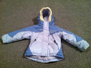 Toddler Girls Sz 4T Columbia Winter Jacket Coat Blue Snowflake Attached Hood