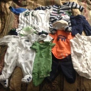 Lot of Newborn Baby Boy Clothes Carters Babies R US Onesies Sleepers Hats Pants