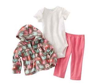 Carters Baby Girl Clothes 3 Piece Set Brown Elephants 3 6 9 12 18 24 Months