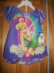 New Disney Fairies Baby Clothes 3T Tinkerbell Sleepwear Tink Purple Pajamas Set