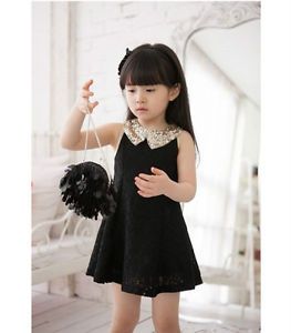 1pc Baby Kids Girls Lace Party Dresses Outfit Top Sequin Clothes 2 3Y Black