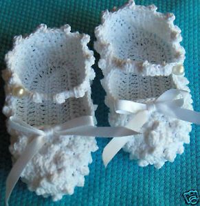 White Crochet Mary Jane Infant Baby Booties Reborn Doll