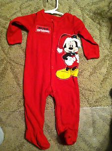 Disney Mickey Mouse My First Christmas Pajamas Onesie Baby Clothes Size 9 Months