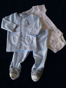 Carter's 3 PC Newborn Baby Boy Blue Giraffe Layette Outfit Clothes Bodysuit