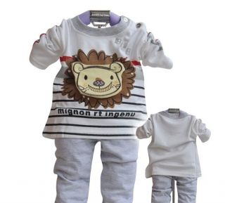 T 133 Unisex Warm Clothes Babysuit Cute Cartoon Lion Long Sleeve Pants Sets US