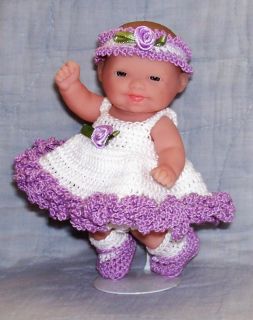 Hand Crochet 5" Berenguer Itty Bitty Baby Doll Clothes Sundress Jacket Lavender