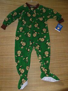 Carter's 12 Months Baby Boys Clothes Green Fleece Monkeys Sleepwear