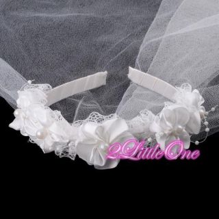 White Wedding Flower Girl Ribbon Headdress Tiara 208V