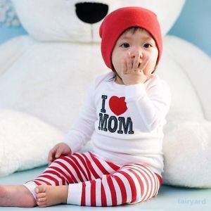 Baby Kids Unisex Tops Striped Pants 2 Pcs Set Outfits Love Dad Mom Clothes 1 7Y