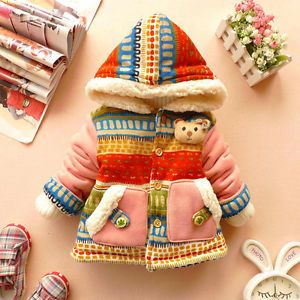 Baby Girls Cute 3D Bear Winter Clothing Child Warm Jacket Gown Kid Coat Clothes