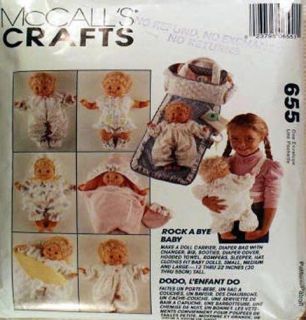 Sewing Pattern Baby Doll Clothes Accessories Carrier Diaper Bag 2 Sizes s M L