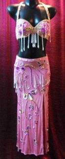 Professional Egyptian Belly Dance Dancing Costume Bra Skirt Baby Pink