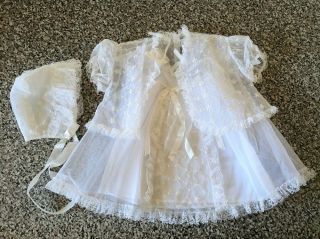 Vintage 4 Piece White Newborn Baby Christening Gown Dress Slip Jacket Cap