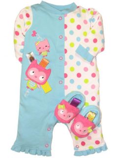Girls Taggies Infant Taggies Baby Owl Polka Dots Coverall Easy Snaps Booties
