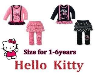 Girl Kitty Outfit 2pc Fake Strap Long Sleeve Shirt Leggings Culottes Size 1 6Y