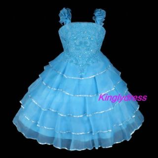 New Flower Girl Pageant Wedding Bridesmaid Party Princess Dress Blue Sz 4T Z19A