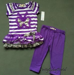 New girls baby toddler kid's Clothes Short Sleeve Purple Leggings Set