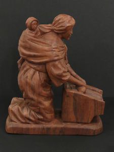Wood Carving African American Woman Baby Washing Clothes Sculpture Statue $9 99