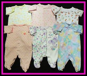 6 Piece Baby Girl Newborn 0 3 Months Sleeper Pajama Clothes Lot 6