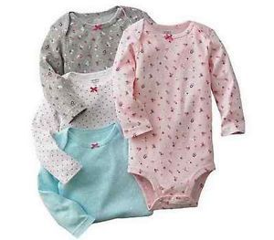 Carters Baby Girl Clothes 4 Bodysuits Long Sleeve Blue Polka Dot 9 Months