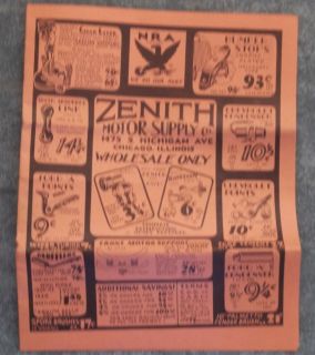 Vintage Zenith Motor Supply Co Chicago Ill Wholesale Parts Car Truck Gas Station